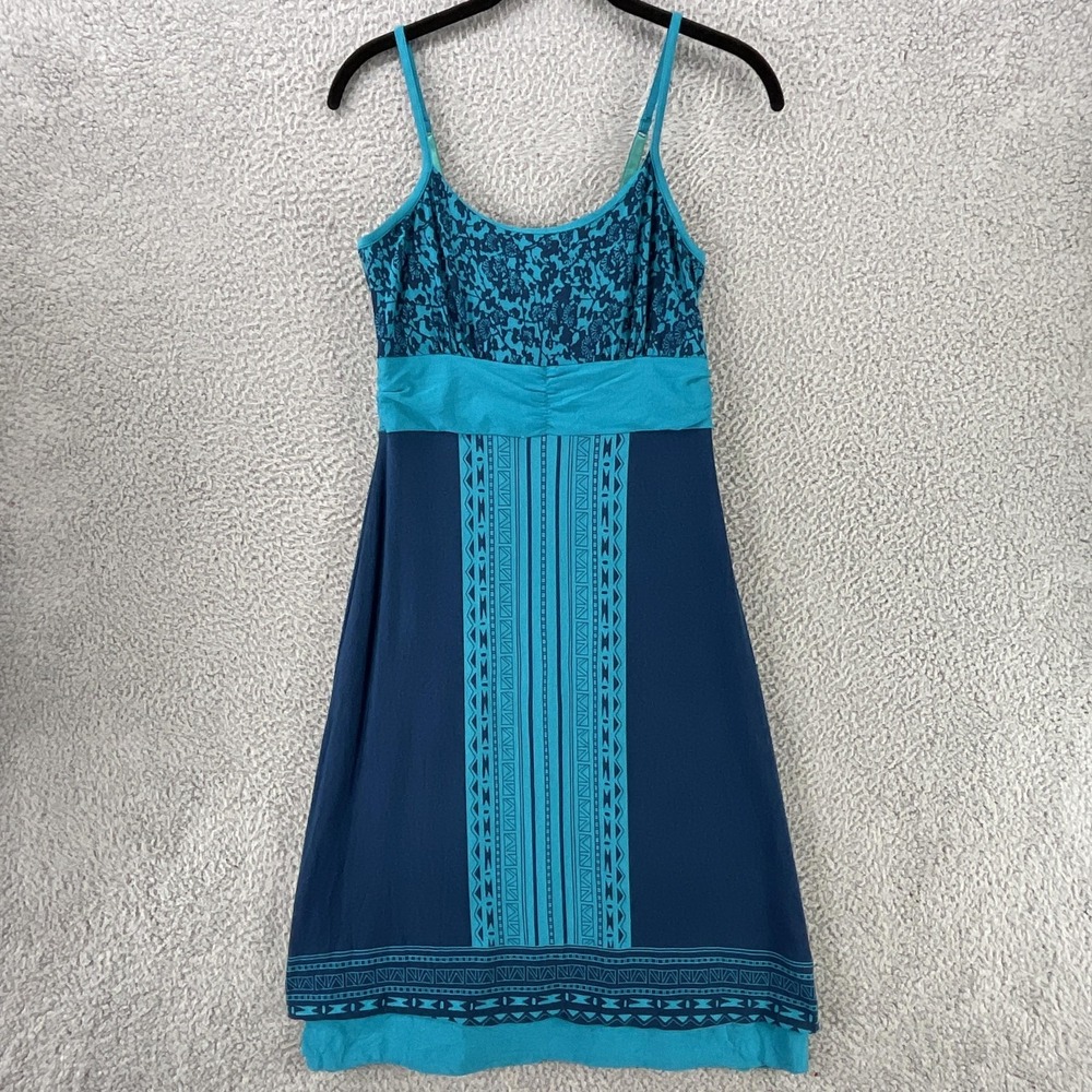 Athleta Sun Dress Womens S Blue Geometric Scoop Neck Strappy Pullover Jersey